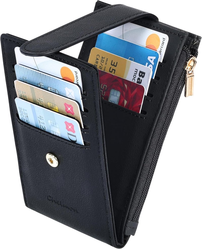 Chelmon Womens Wallet Slim RFID Blocking Bifold Multi Card Case Wallet with Zipper Pocket (Black Smooth) - Image 5